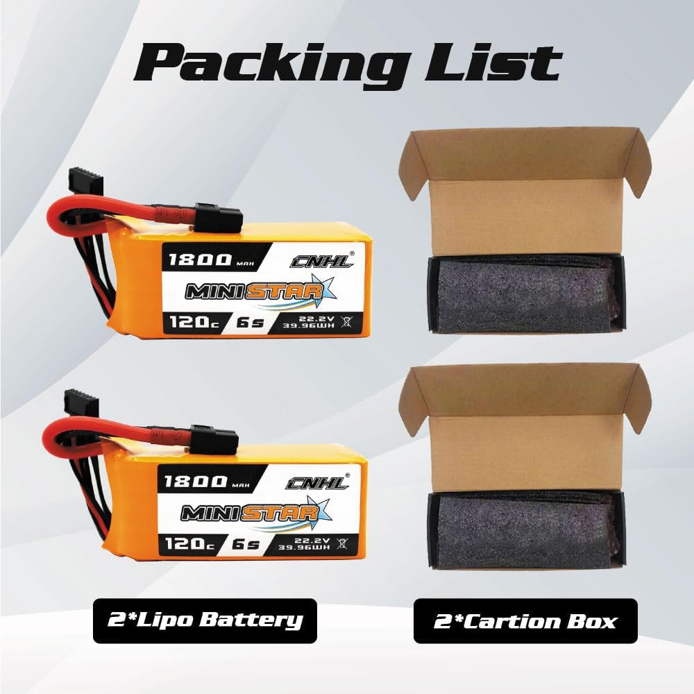 1800Mah 6S Lipo Battery 22.2V 120C with XT60 Plug for Racing RC Airplane,Boat,Heli Airplane,Drone FPV (2 Packs)