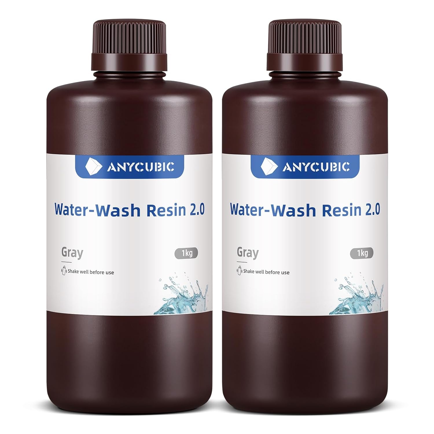 Water Washable 3D Printer Resin 2.0, 405Nm High Precision 3D Resin, Low Shrinkage Photopolymer Resin for 4K/8K/12K Capable LCD DLP Resin 3D Printer (Grey + Grey, 2000G)