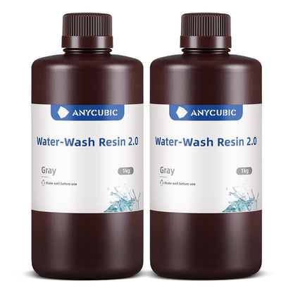 Water Washable 3D Printer Resin 2.0, 405Nm High Precision 3D Resin, Low Shrinkage Photopolymer Resin for 4K/8K/12K Capable LCD DLP Resin 3D Printer (Grey + Grey, 2000G)