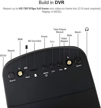 EV800D FPV Goggles with DVR 5.8G 40CH 5 Inch 800X480 Build in Antenna Battery for Analog FPV Camera and Transmitter FPV Drone RC Car