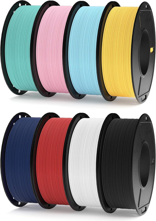 250G Matte PLA Filament Bundle 1.75Mm, 8 Colors 3D Printer Filaments Dimensional Accuracy +/- 0.02Mm, 8 Pack 250G Spool Multicolors Fits for Most FDM 3D Printers