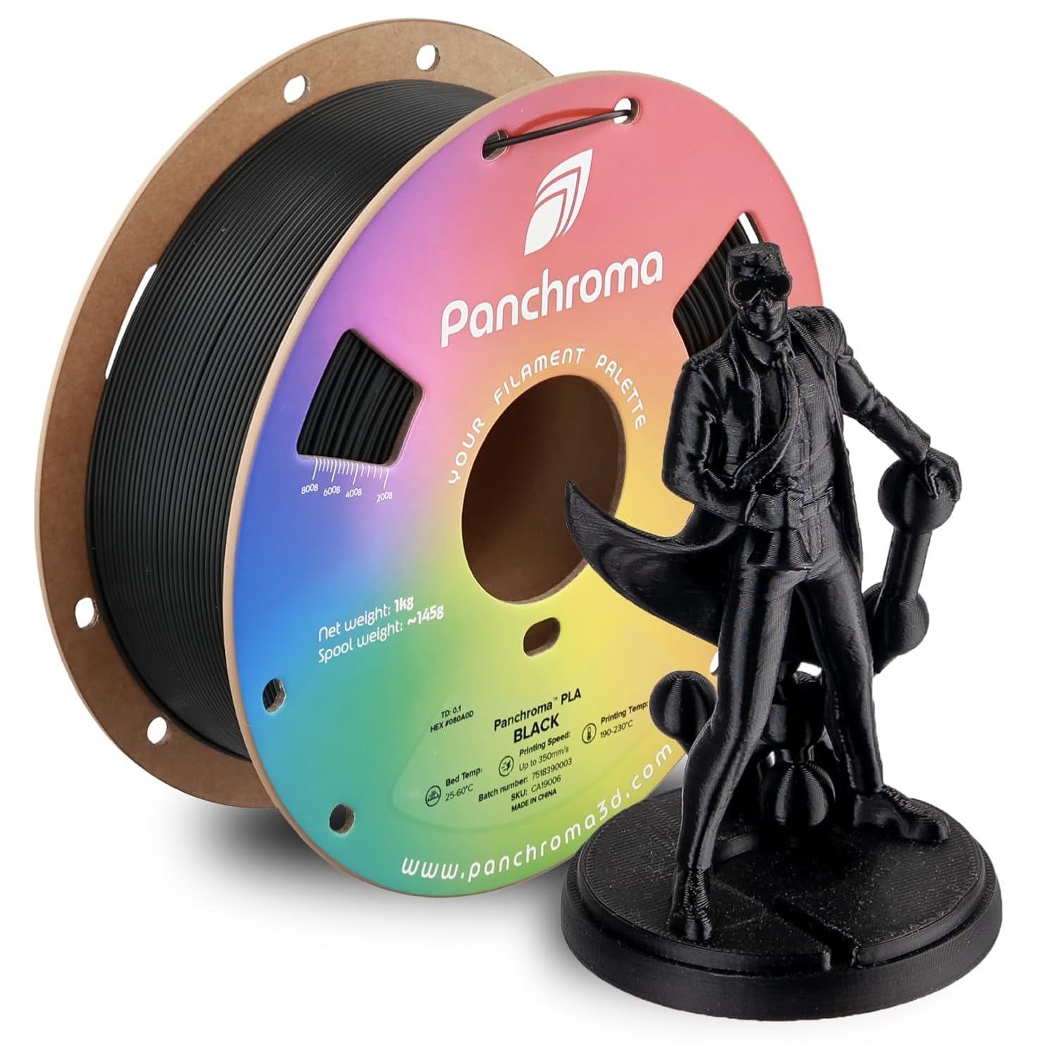 Panchroma PLA Black 3D Printer Filament, 1.75Mm, 1Kg Spool, Easy to Print, High Speed Printing, Tangle Free, AMS Compatible, Perfect for Toys, Decor, Miniatures, Models & Cosplay