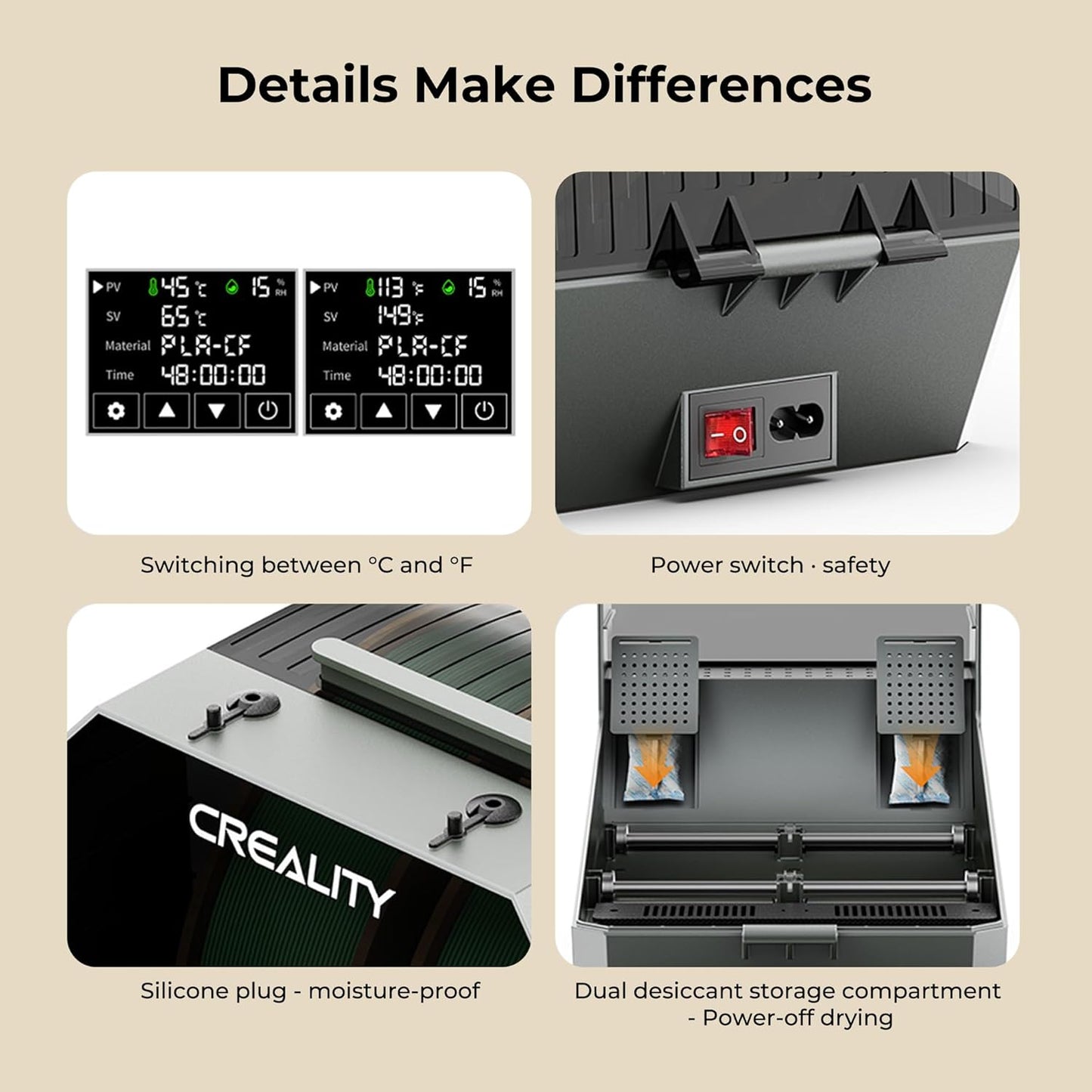 Filament Dryer Box,Dual-Spool  Space Pi Filament Dryer plus with 360° Fast Heating & PTC Heater,4" Touch Screen,Compatible Pla,Silk Pla,Abs,Petg,Tpu,Nylon,Asa,Pc,Pa & More