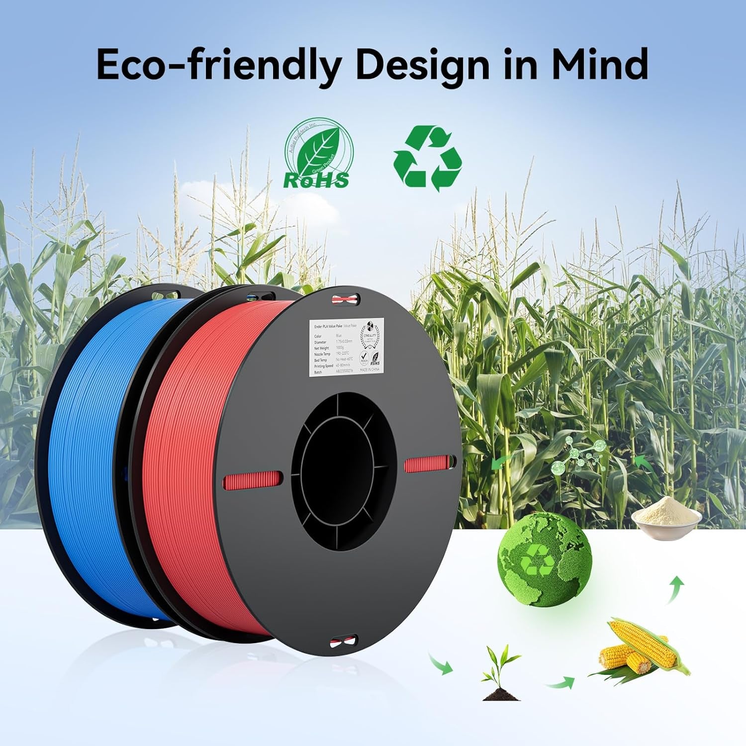 10 Pack PLA 1.75Mm Filament Bundle for 3D Printing with No-Tangling Strong Bonding and Overhang Performance, Accuracy +/- 0.02Mm (3Black,2White,2Grey,Blue,Red,Yellow)