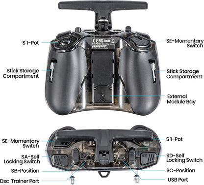 Radiomaster Pocket ELRS Remote Controller Portable Hall Gimbal Edgetx Transmitter with LED Light for FPV Drone/Rc Helicopter&Car Boats&Multirotor (Battery Not Included)