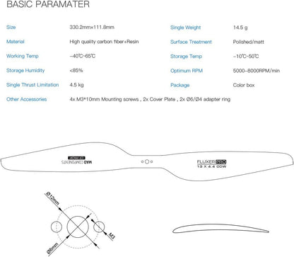 FLUXER PRO MATT 13X4.4 Inch D6-D12(M3X2) 1 Pair Carbon Fiber Propeller CW CCW Drones Props for Multicopter Quadcopter Hexacopter RC DIY Hobby