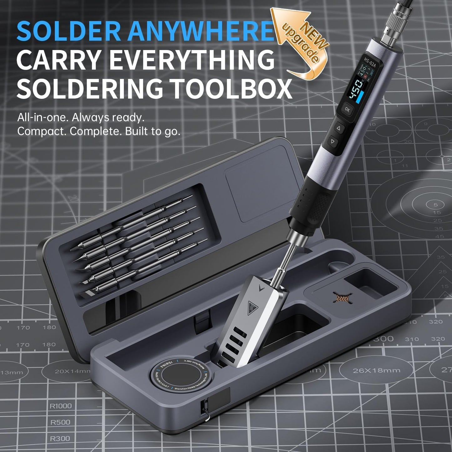 HS-02A 100W Portable Corded Soldering Iron Kit with Storage Case, 3S Fast Heating, 212-842℉, Pre-Set 3 Groups Temperature, 6 F245 Soldering Tips, Smart Soldering Iron Pen for Electronics Repair