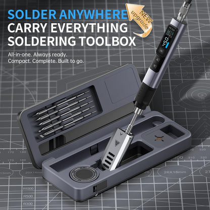 HS-02A 100W Portable Corded Soldering Iron Kit with Storage Case, 3S Fast Heating, 212-842℉, Pre-Set 3 Groups Temperature, 6 F245 Soldering Tips, Smart Soldering Iron Pen for Electronics Repair