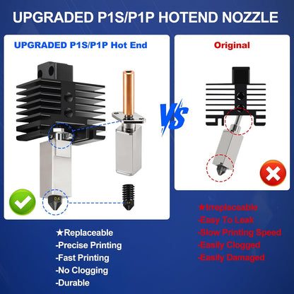 Hotend Kit for Bambu Lab P1P/P1S, 3D Printer Hot End Replacement with Hardened Steel Nozzle 0.2/0.4Mm, High Speed & Temperature Extruder Heating Block Hot End for Bambu Lab P1P/P1S 3D Printers