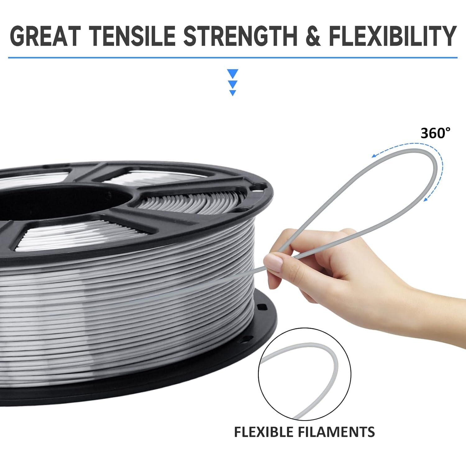 Silk Metallic Silver PLA 3D Printer Filament 1Kg Spool, 1.75Mm Dimensional Accuracy +/-0.03Mm, 1080 Feet per Roll, Vacuum Packaging