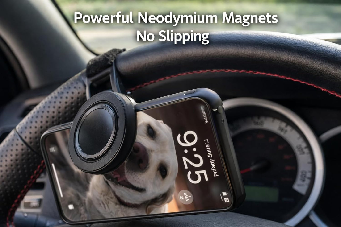 Magnetic Steering Wheel Phone Mount – Universal Fit for Iphone Magsafe & Android Devices