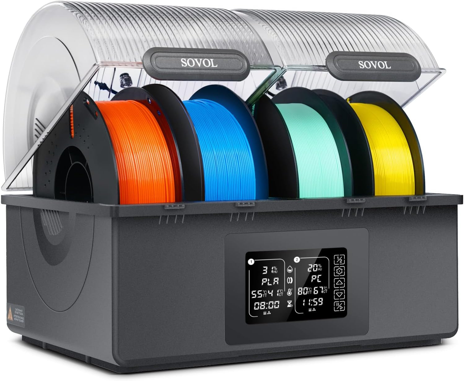 Filament Dryer 4 Spools, SH03 Dry Box with 85℃ Max Temp, Sealed Filament Storage Box with Auto Dehumiditification, Dual Independent Heating Chambers for PLA PETG ABS TPU ASA PC PA 1.75/2.85Mm