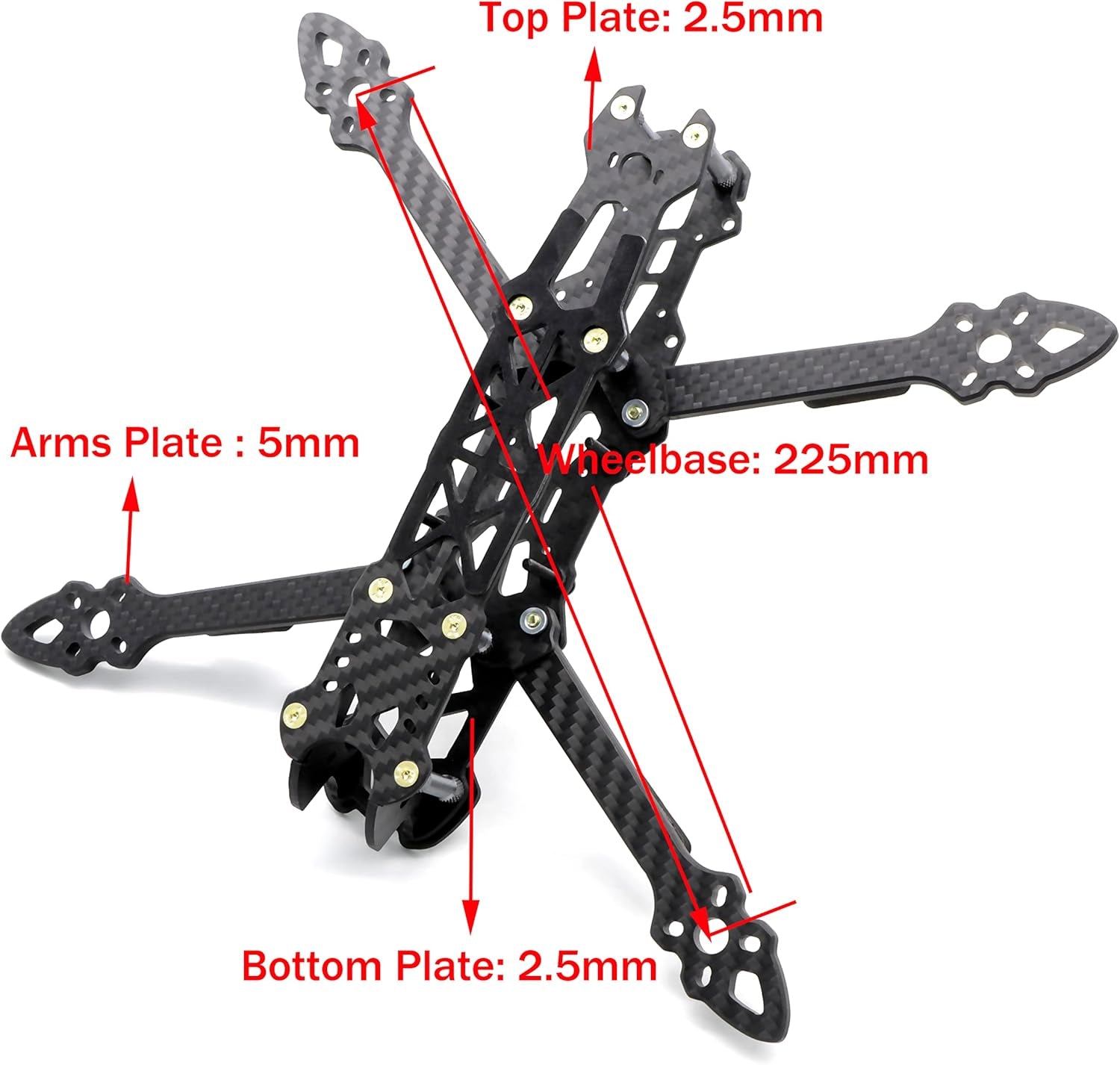 225Mm FPV Racing Drone Frame Carbon Fiber 5 Inch Quadcopter Freestyle Frame Kit with Lipo Battery Strap