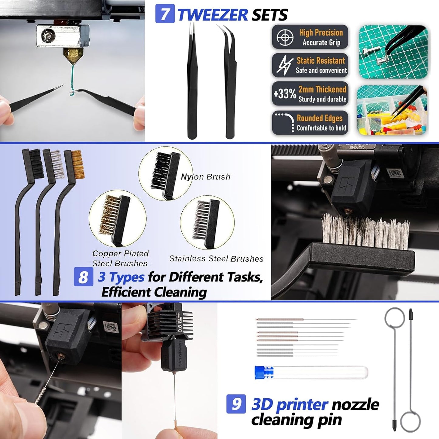 262 Pcs Large 3D Printer Tool Set (W/Tool Bag) – Integrates Basic Model Tools, Multi-Spec Nozzle Cleaning Kit & Mini Electric Grinder, Meets Full-Process Model Needs (Removal, Trimming, Finishing).