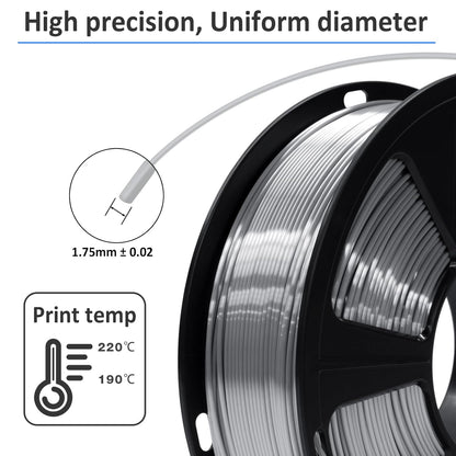 Silk Metallic Silver PLA 3D Printer Filament 1Kg Spool, 1.75Mm Dimensional Accuracy +/-0.03Mm, 1080 Feet per Roll, Vacuum Packaging