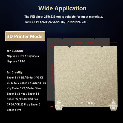 Ender 3 V3 KE PEI Spring Steel 235X235Mm, Texture PEI Sheet Magnetic Flexible Heated Bed, Ender 3 V3 SE Build Plate for Creality K1C/K1/Ender 3 V3/Ender 3/Ender 3 Pro/Ender 3 V2/Ender 3 V2 Neo