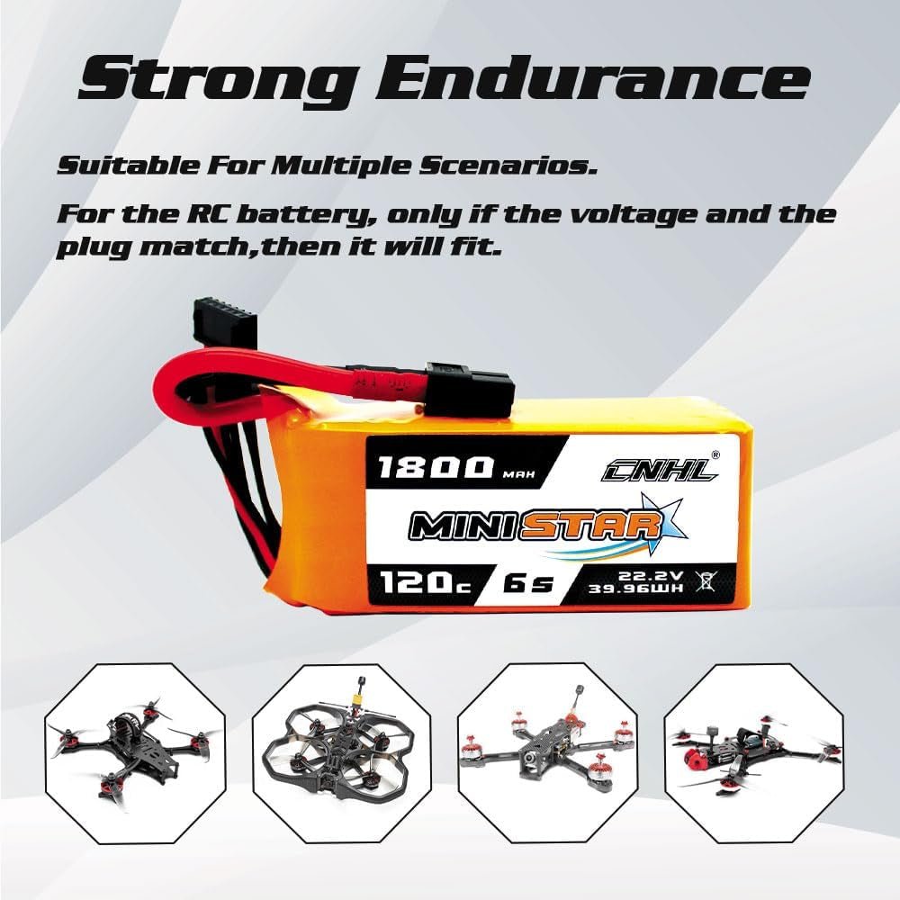1800Mah 6S Lipo Battery 22.2V 120C with XT60 Plug for Racing RC Airplane,Boat,Heli Airplane,Drone FPV (2 Packs)