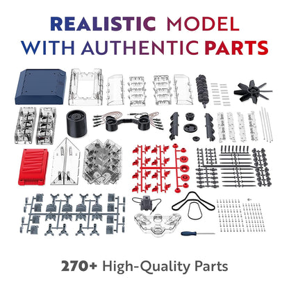 V8 Combustion Engine Model Kit That Runs - Build Your Own STEM Mini V8 Model Engine Kit for Adults & Kids Age 12+, Visible V8 Mini Engine Kit That Works for Adult W/ 270 STEM Parts