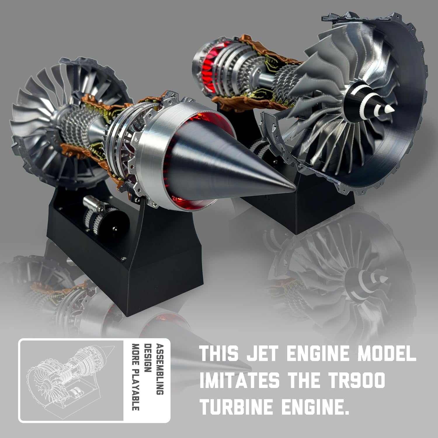 Jet Engine Model Kit, TR900 Turbofan Aircraft Engine Model 3D Printing Toy for Teen(Assembly Version)