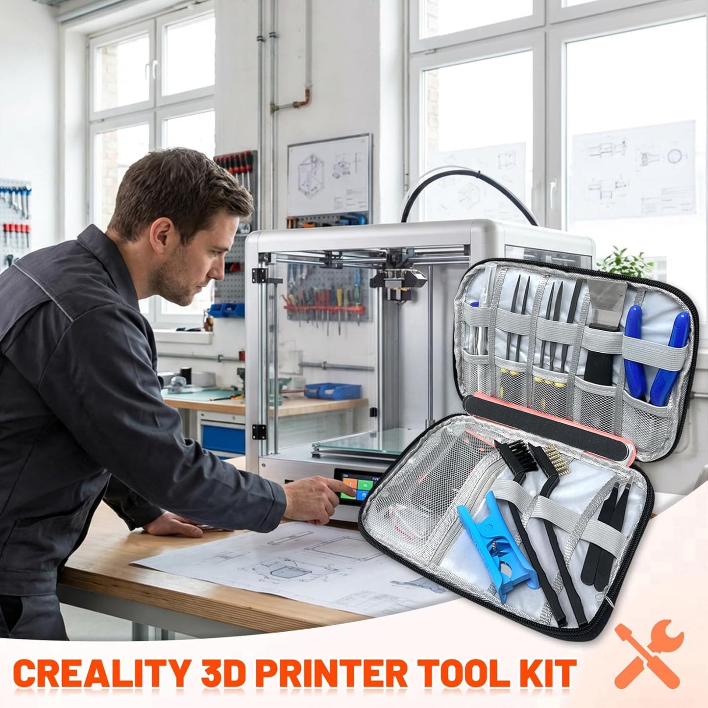 50Pcs 3D Printer Tool Kit & Accessories – Nozzle Cleaning Tools, Scrapers, Files, Wire Cutter, Craft Knife, Tube Cutter, Wrench & Tweezers – Complete Starter Kit with Tool Bag for Cleaning & Finishing