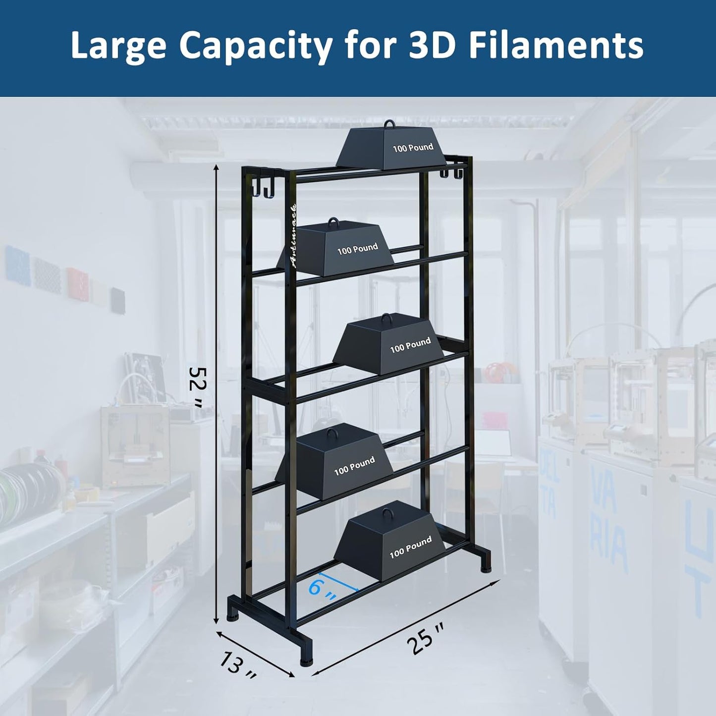 3D Printer Filament Rack, Heavy Duty Storage Shelves for 3D Printing Filaments, 5 Tier Large Capacity Filament Storage for 3D Printing Business