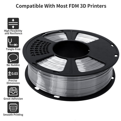 Silk Metallic Silver PLA 3D Printer Filament 1Kg Spool, 1.75Mm Dimensional Accuracy +/-0.03Mm, 1080 Feet per Roll, Vacuum Packaging