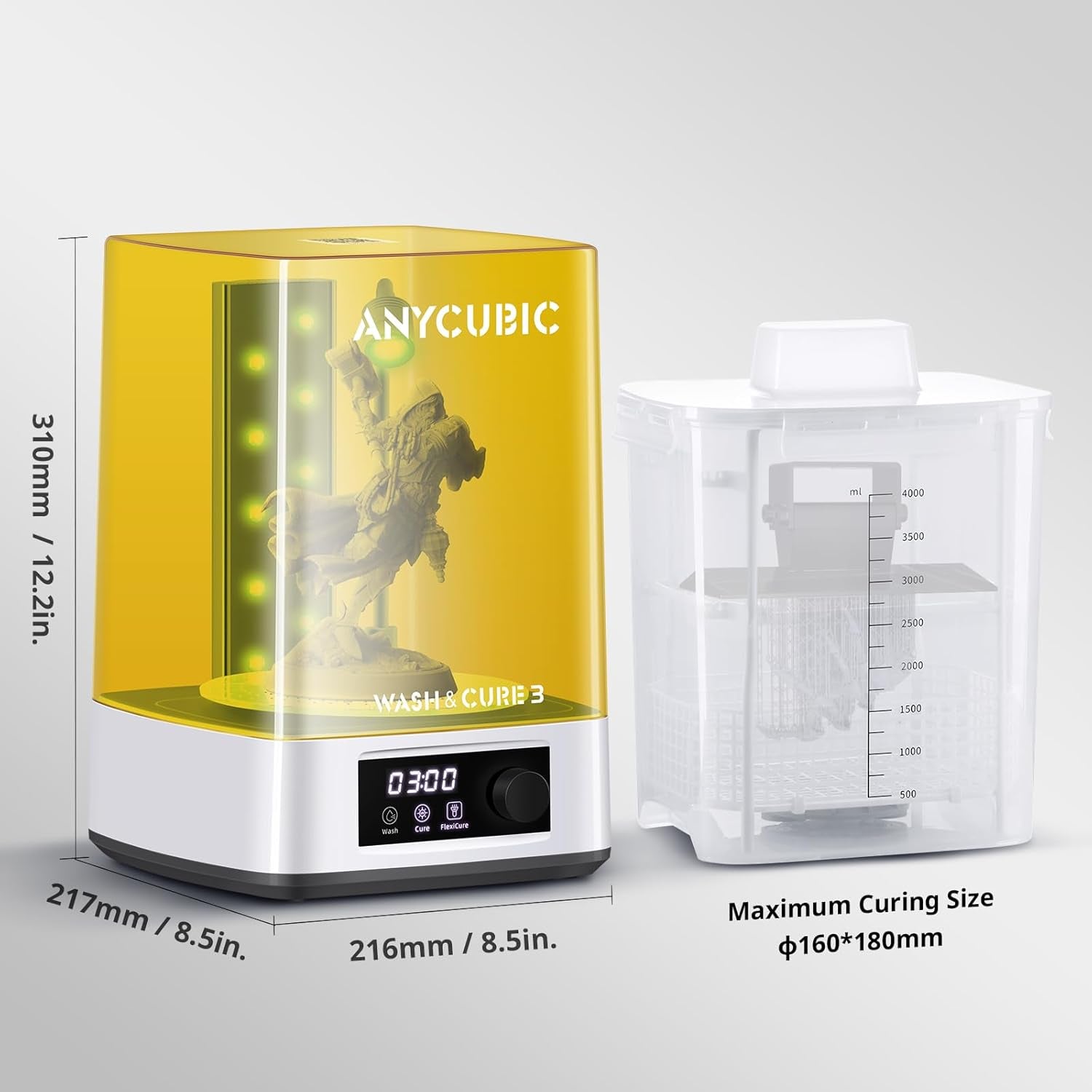 Wash and Cure Station 3.0, Resin 3D Printer Post-Process for Most LCD/SLA/MSLA/DLP Resin Printer, Detergent Saving&Dual Cleaning and Curing Models