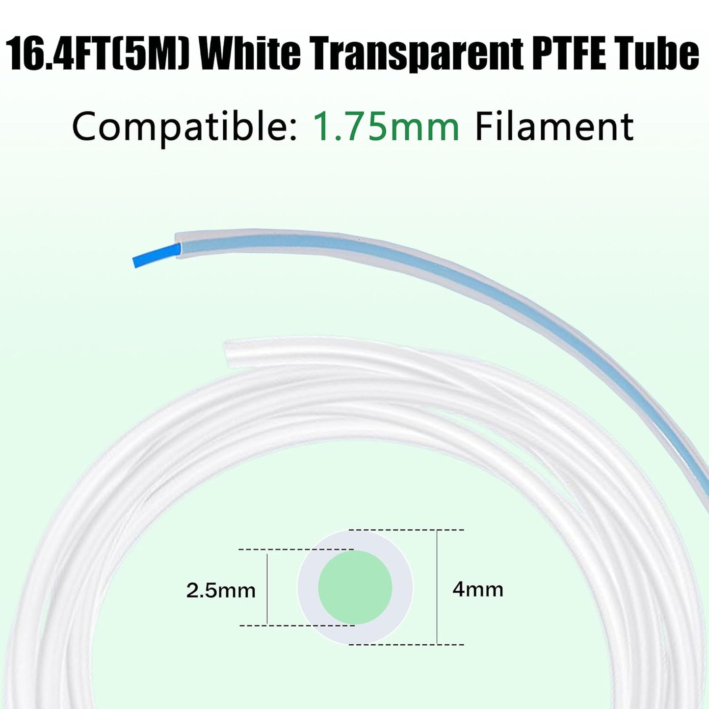 5M PTFE Tube for 1.75Mm Filament - 2.5Mm ID X 4Mm OD Bowden Tubing Compatible with Bambu Lab A1/P1/X1, Creality Ender 3/V3/K1, Prusa | Includes Free PTFE Tubing Cutter,White