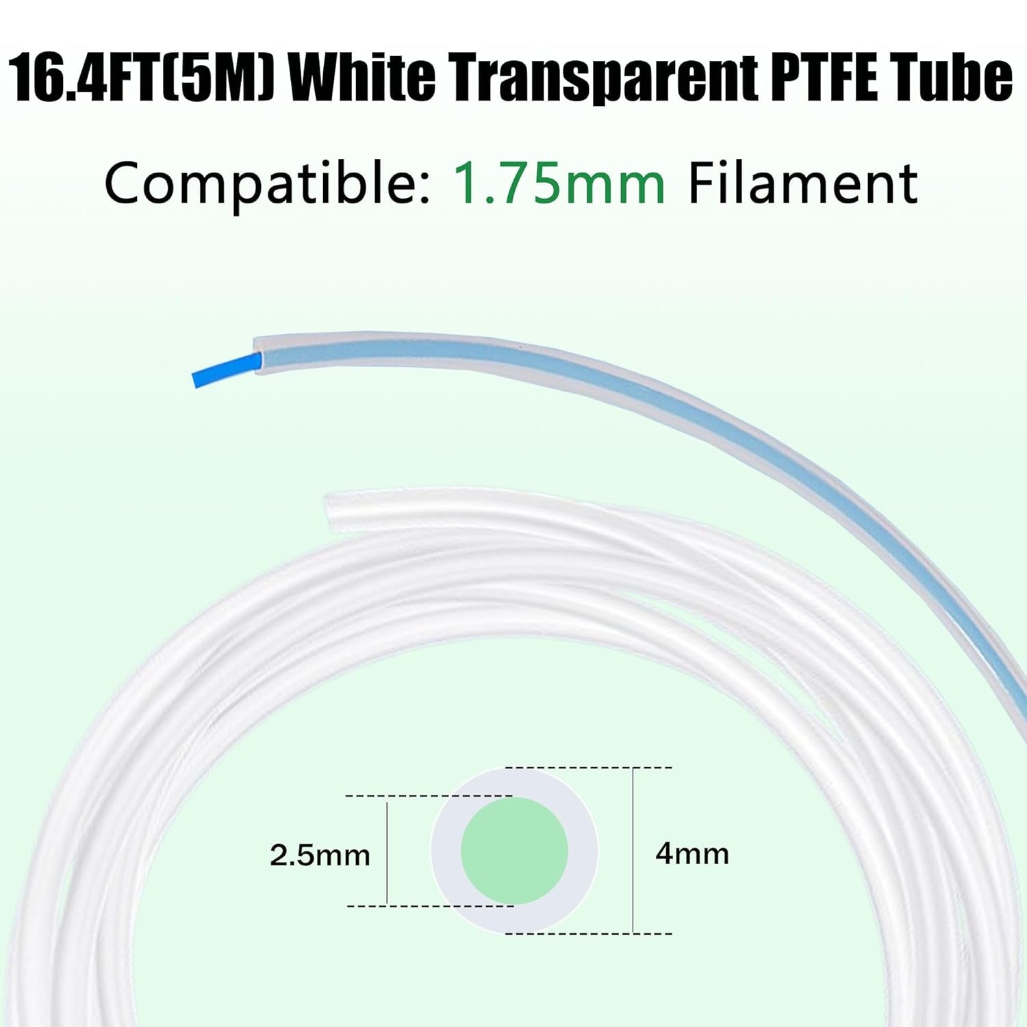 5M PTFE Tube for 1.75Mm Filament - 2.5Mm ID X 4Mm OD Bowden Tubing Compatible with Bambu Lab A1/P1/X1, Creality Ender 3/V3/K1, Prusa | Includes Free PTFE Tubing Cutter,White