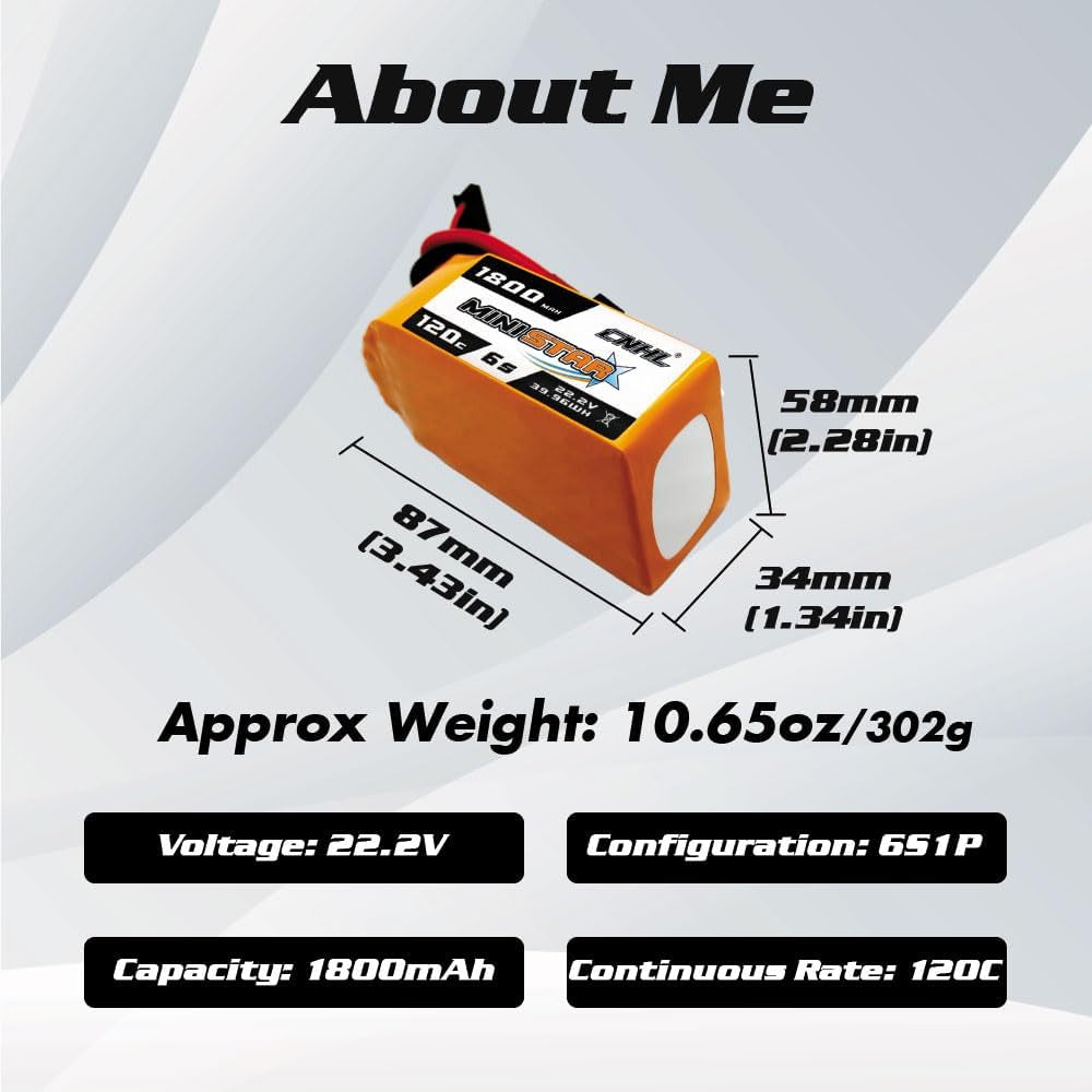 1800Mah 6S Lipo Battery 22.2V 120C with XT60 Plug for Racing RC Airplane,Boat,Heli Airplane,Drone FPV (2 Packs)