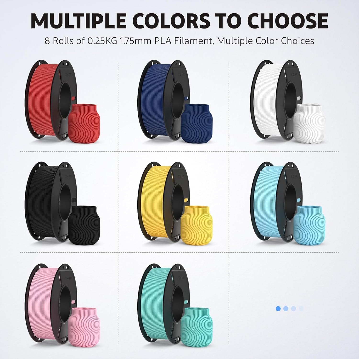 250G Matte PLA Filament Bundle 1.75Mm, 8 Colors 3D Printer Filaments Dimensional Accuracy +/- 0.02Mm, 8 Pack 250G Spool Multicolors Fits for Most FDM 3D Printers