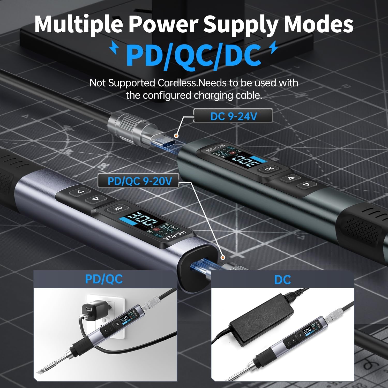 HS-02A 100W Portable Corded Soldering Iron Kit with Storage Case, 3S Fast Heating, 212-842℉, Pre-Set 3 Groups Temperature, 6 F245 Soldering Tips, Smart Soldering Iron Pen for Electronics Repair