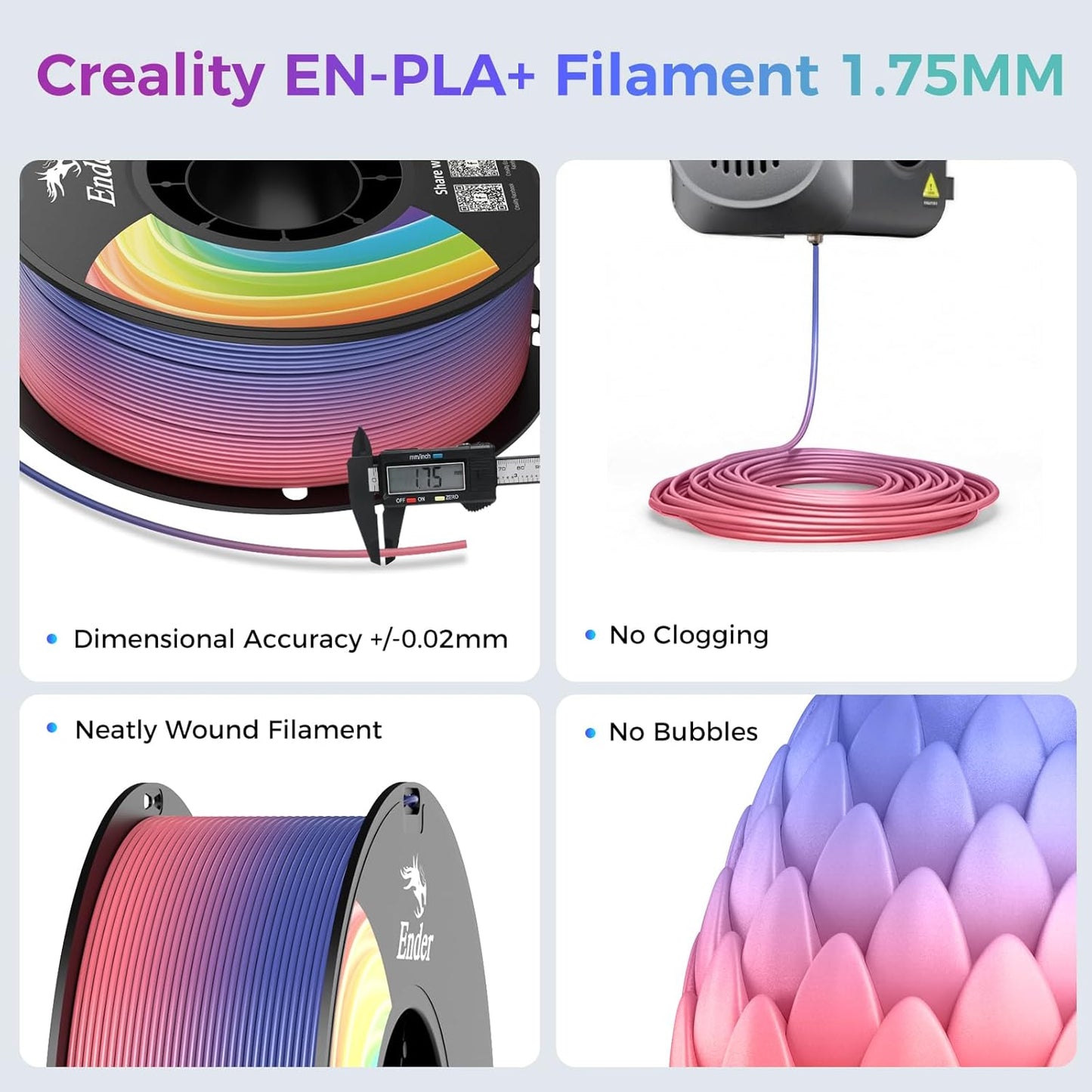 3D Printer Filament, Rainbow PLA+ Filament 1.75Mm, Multicolor PLA plus Strong Toughness Dimensional Accuracy +/- 0.03Mm, PLA Pro for Most 3D Printer, 1KG Spool(2.2Lbs)