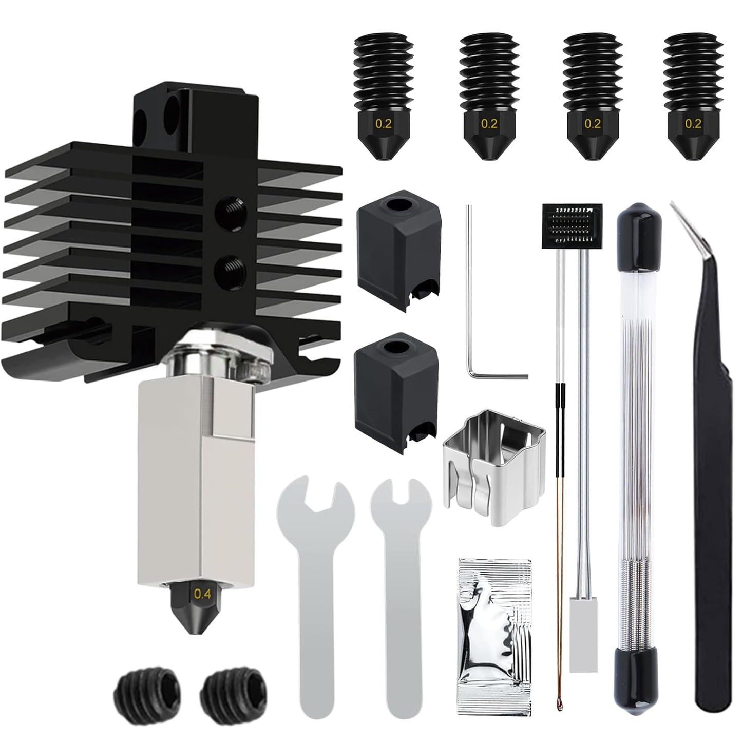 Hotend Kit for Bambu Lab P1P/P1S, 3D Printer Hot End Replacement with Hardened Steel Nozzle 0.2/0.4Mm, High Speed & Temperature Extruder Heating Block Hot End for Bambu Lab P1P/P1S 3D Printers