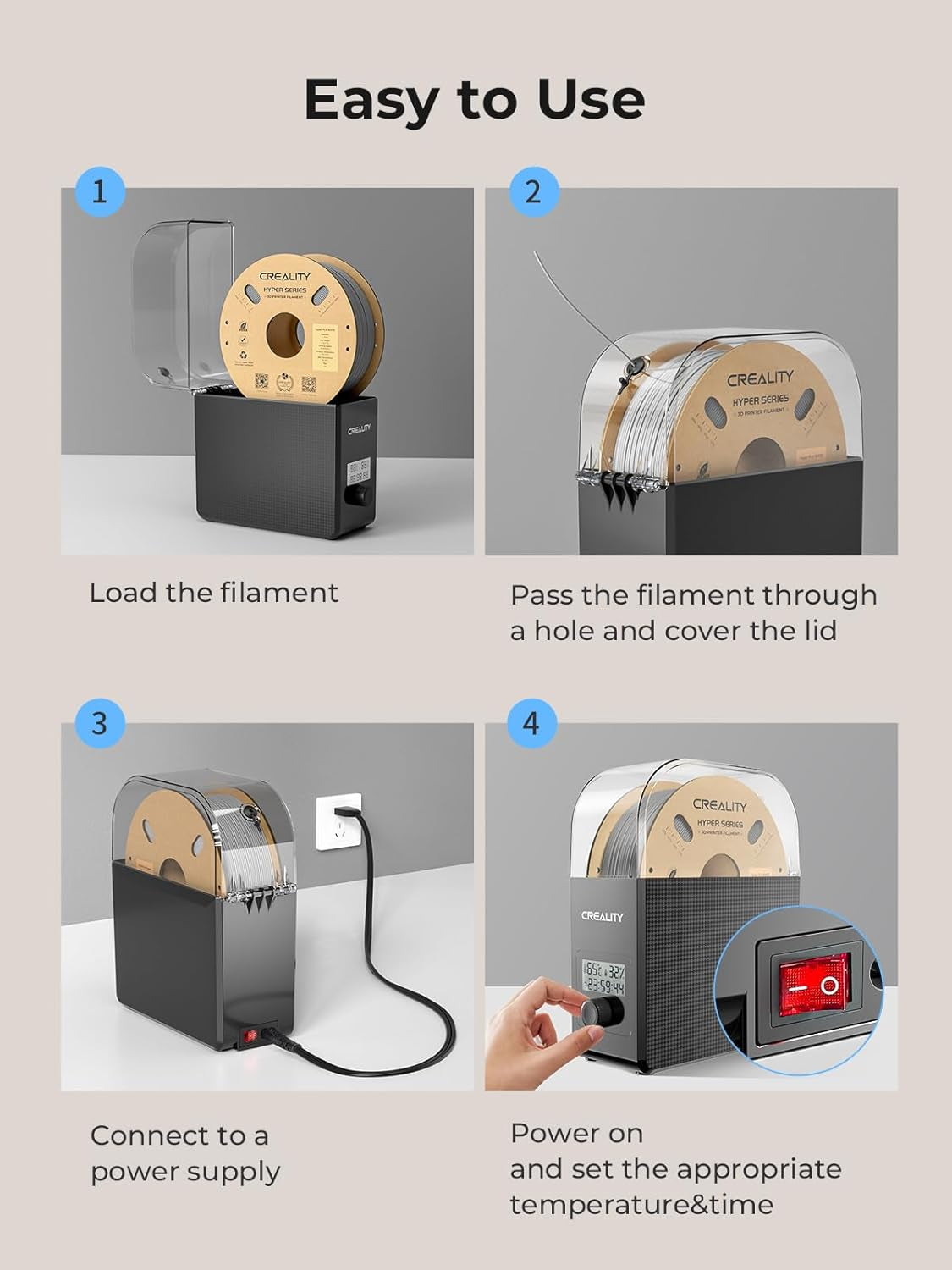 Filament Dryer Box Pro, Upgraded 360° Heating with Fan, Dust & Moisture-Proof Storage, 3D Printer Filament Spool Holder, Dehydrator for 1.75Mm/2.85Mm PLA PETG ABS TPU