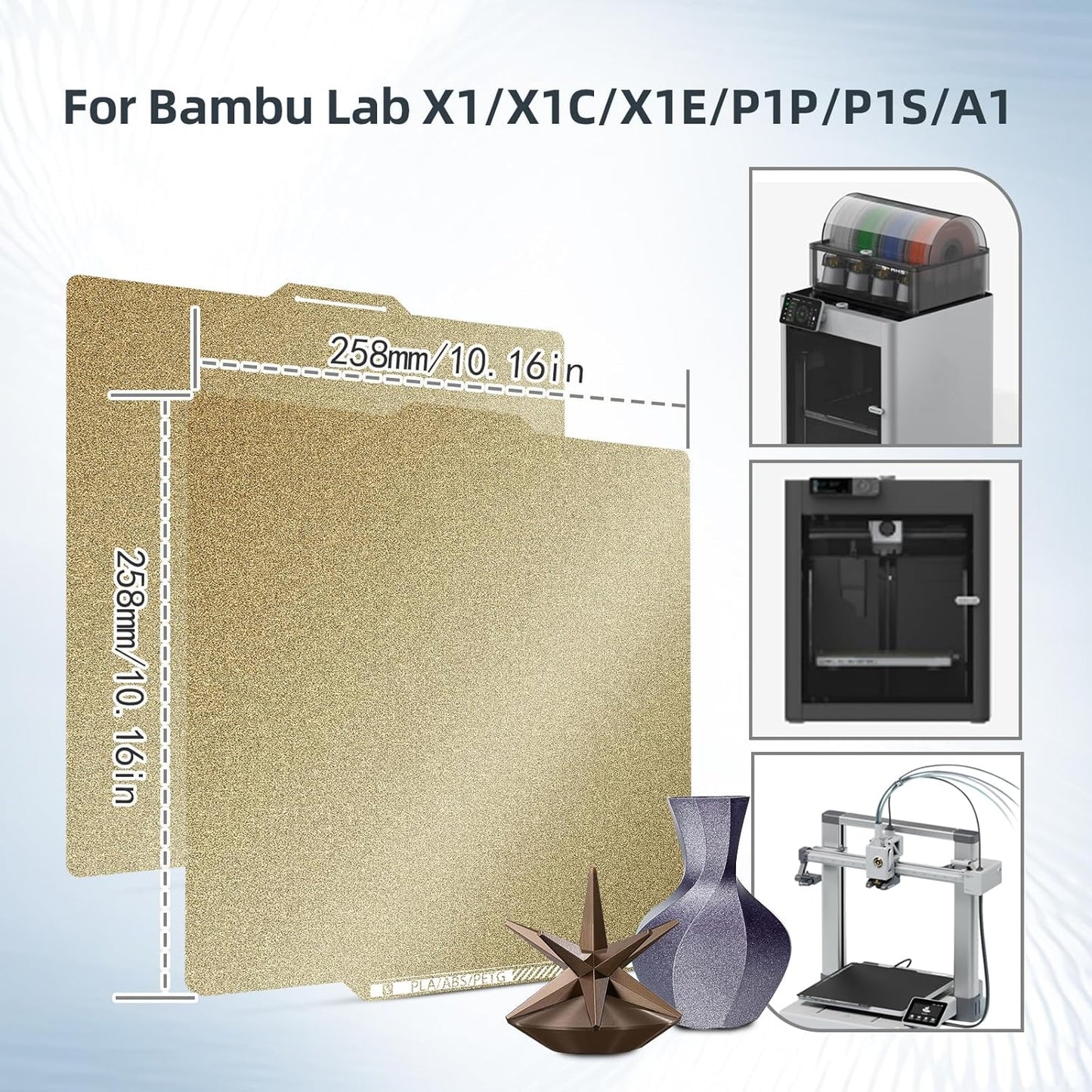 P1S PEI Sheet with QR Code for Bambu Lab P1P P1S A1 X1 X1C X1E,258X258Mm,Dual-Sided PEI Build Plate PLA PETG ABS Spring Steel Plate for Bambu Lab 3D Printer