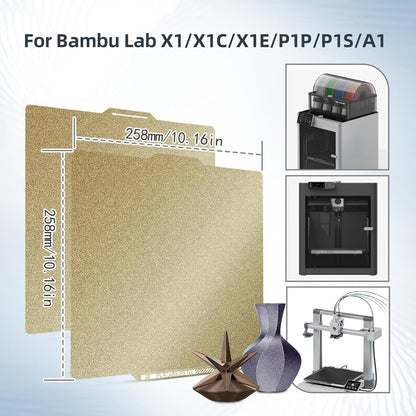 P1S PEI Sheet with QR Code for Bambu Lab P1P P1S A1 X1 X1C X1E,258X258Mm,Dual-Sided PEI Build Plate PLA PETG ABS Spring Steel Plate for Bambu Lab 3D Printer