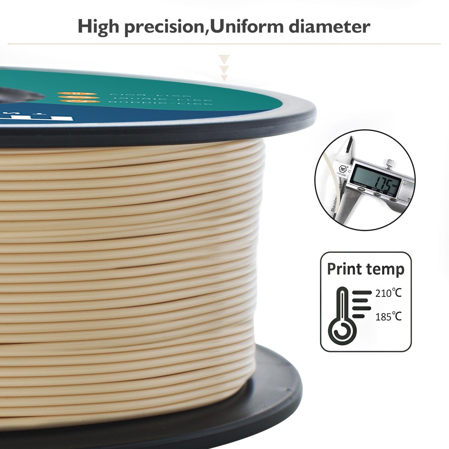 3D Printer Filament, Bone White Pla Filament, 1Kg(2.2Lbs) Spool, 1.75Mm Dimension Accuracy +/- 0.03Mm, 3D Printing Filament