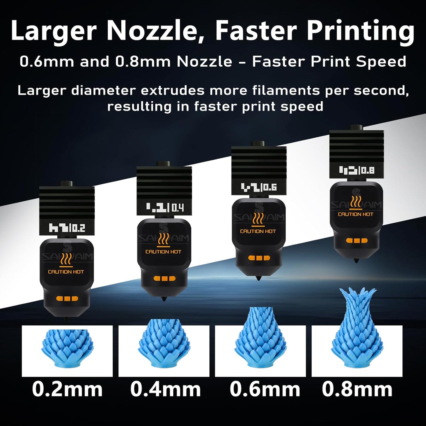 4Pack 0.2/0.4/0.6/0.8MM H2 Series/P2S Hotend for Bambu Lab H2D/H2S/H2C Combo/P2S 3D Printer, High Temperature Quick Swap Hardened Steel Nozzle Replacement 3D Printer Extruder
