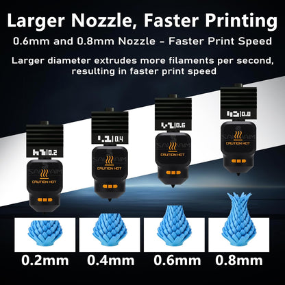 4Pack 0.2/0.4/0.6/0.8MM H2 Series/P2S Hotend for Bambu Lab H2D/H2S/H2C Combo/P2S 3D Printer, High Temperature Quick Swap Hardened Steel Nozzle Replacement 3D Printer Extruder