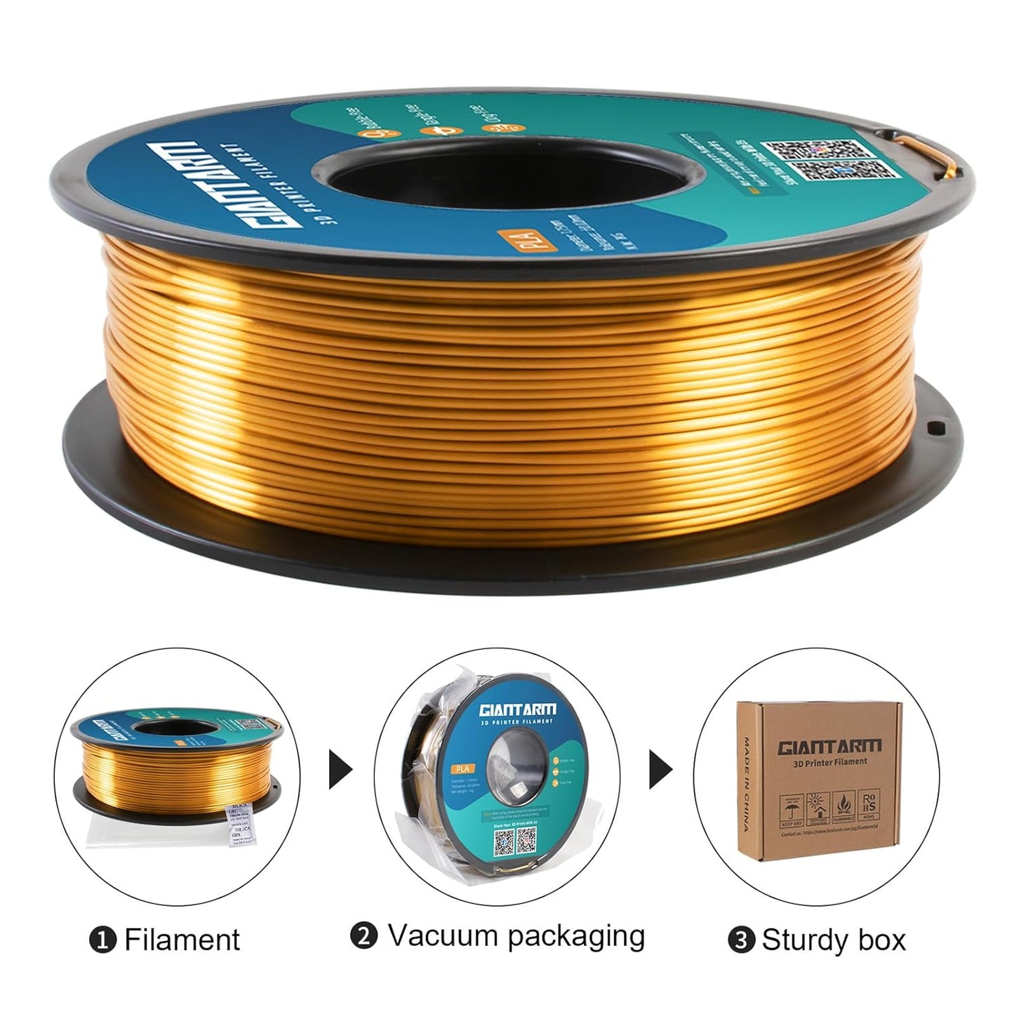 3D Printer Filament, Silk Gold Pla Filament, 1Kg(2.2Lbs) Spool, 1.75Mm Dimension Accuracy +/- 0.03Mm, 3D Printing Filament