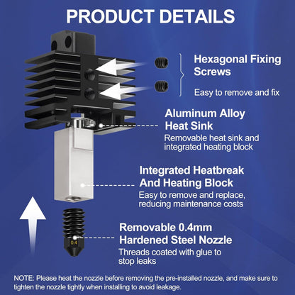 Hotend Kit for Bambu Lab P1P/P1S, 3D Printer Hot End Replacement with Hardened Steel Nozzle 0.2/0.4Mm, High Speed & Temperature Extruder Heating Block Hot End for Bambu Lab P1P/P1S 3D Printers