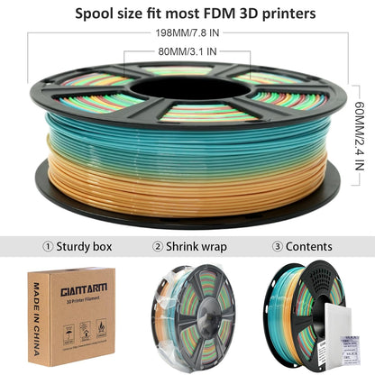 3D Printer Filament,1.75Mm Rainbow PLA Filament,Color Changing Filament 1Kg Spool (2.2Lbs),Muticolor Filament with Vacuum Packaging