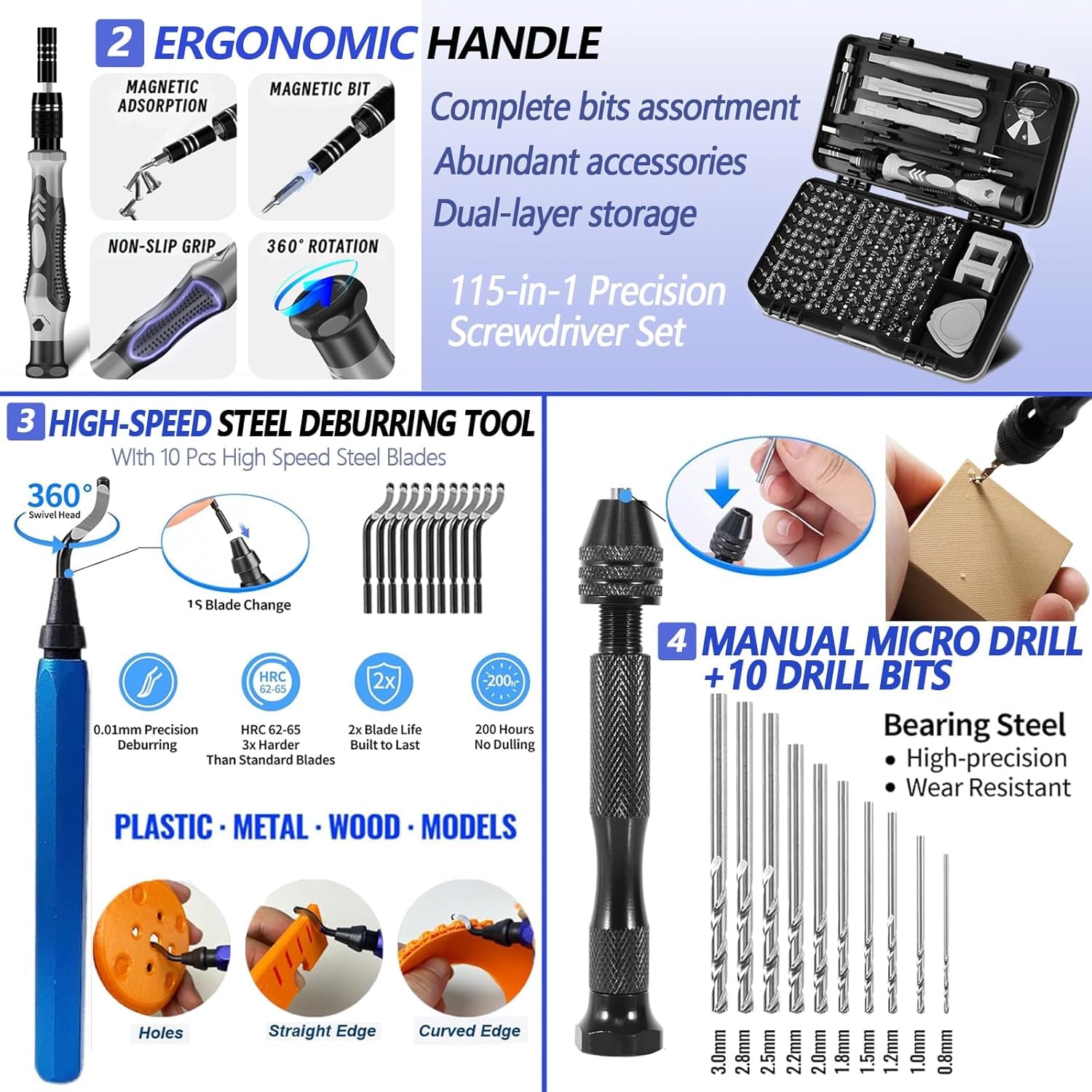262 Pcs Large 3D Printer Tool Set (W/Tool Bag) – Integrates Basic Model Tools, Multi-Spec Nozzle Cleaning Kit & Mini Electric Grinder, Meets Full-Process Model Needs (Removal, Trimming, Finishing).