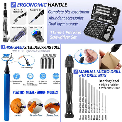 262 Pcs Large 3D Printer Tool Set (W/Tool Bag) – Integrates Basic Model Tools, Multi-Spec Nozzle Cleaning Kit & Mini Electric Grinder, Meets Full-Process Model Needs (Removal, Trimming, Finishing).