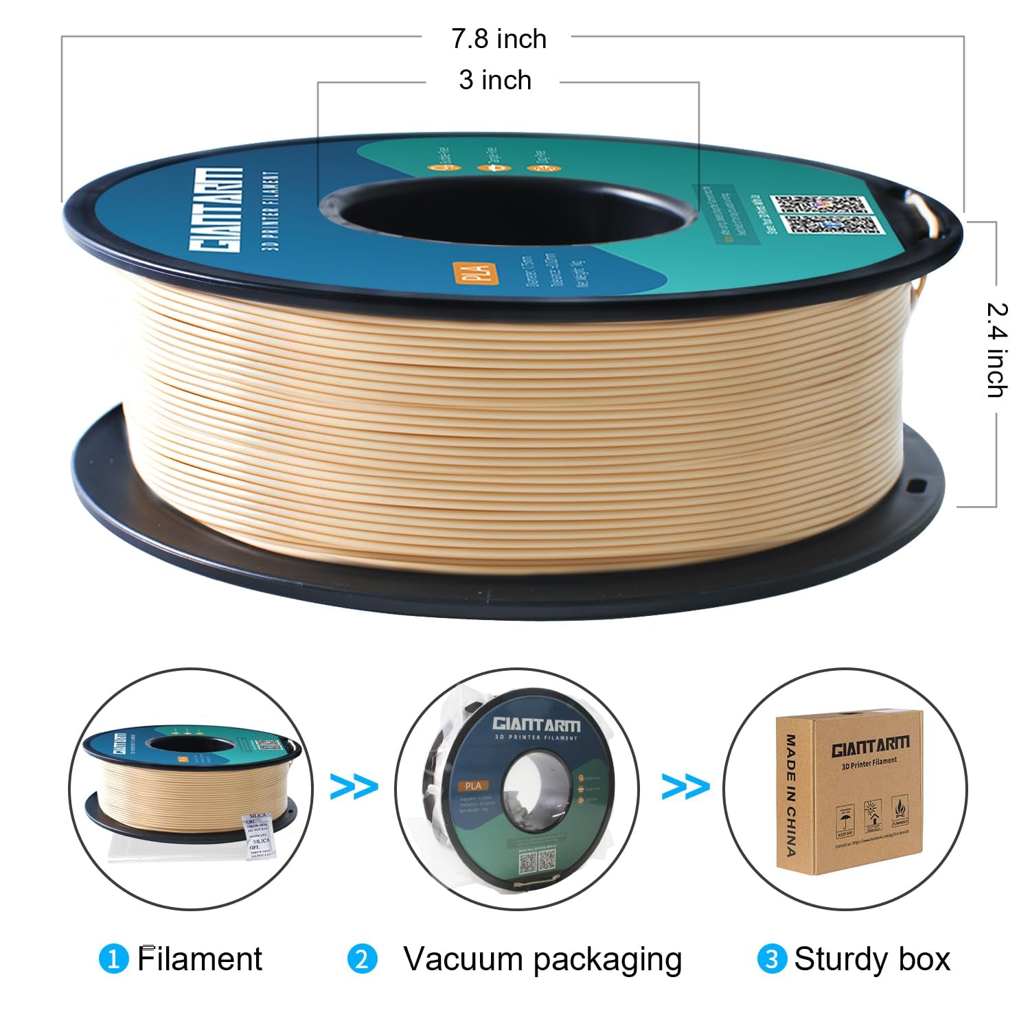 3D Printer Filament, Bone White Pla Filament, 1Kg(2.2Lbs) Spool, 1.75Mm Dimension Accuracy +/- 0.03Mm, 3D Printing Filament