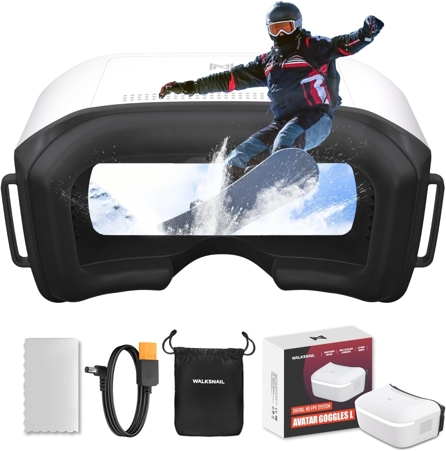 Walksnail Avatar HD FPV Goggles L – 1080P 4.5-Inch Screen, Head Tracking, Immersive Flight Experience, PPM Signal, Micro SD Slot, Lens Customization, Compatible with All Walksnail VTX Kits