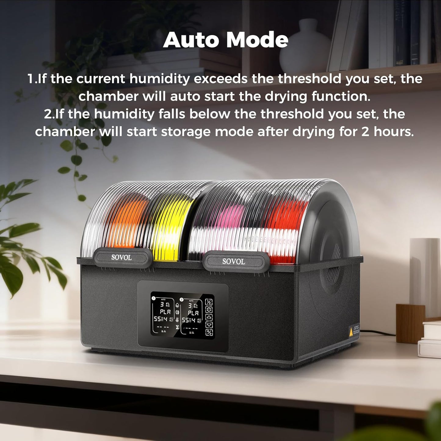 Filament Dryer 4 Spools, SH03 Dry Box with 85℃ Max Temp, Sealed Filament Storage Box with Auto Dehumiditification, Dual Independent Heating Chambers for PLA PETG ABS TPU ASA PC PA 1.75/2.85Mm