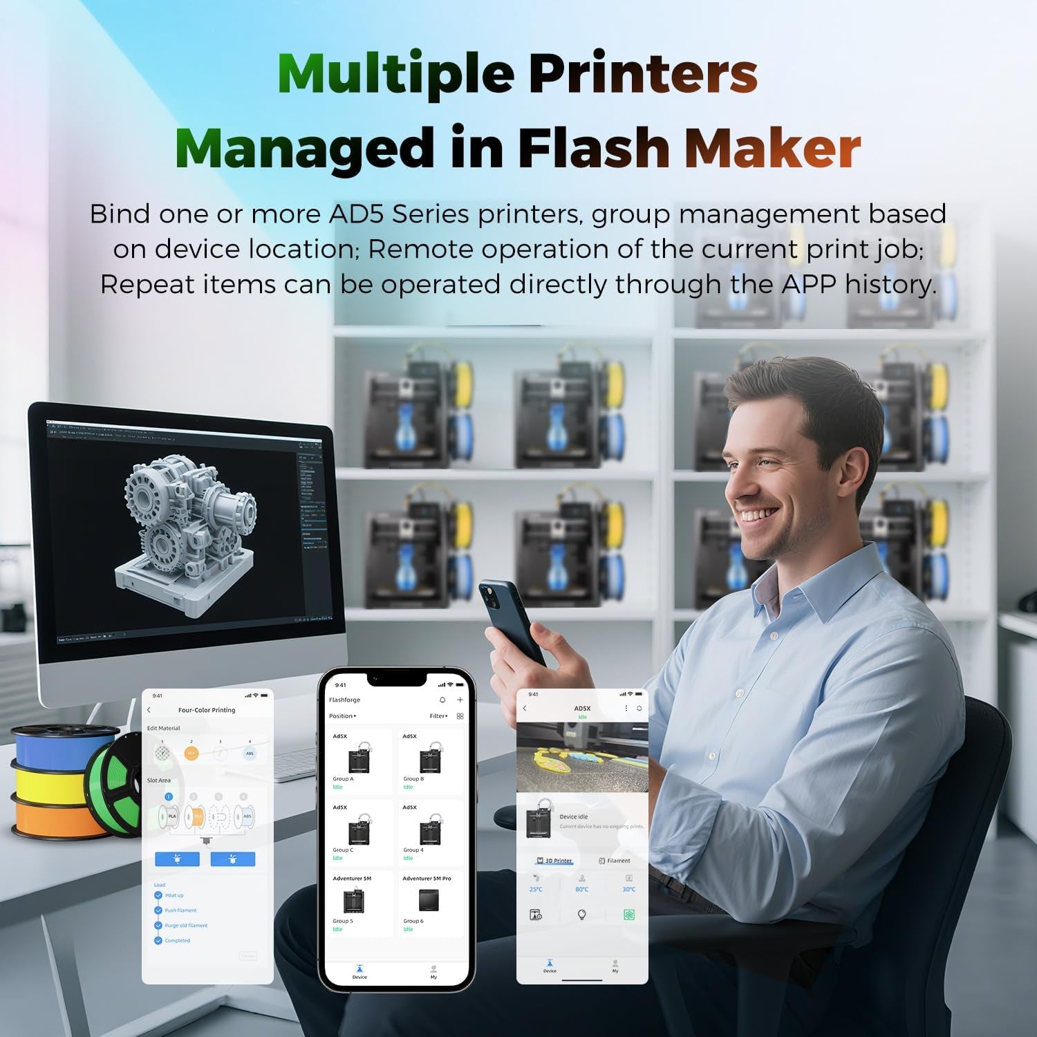 3D Printer AD5X W/O Filament, IFS Multi-Color Printing, Corexy 600Mm/S High Speed & Precision, Auto Calibration & Vibration Compensation, 300℃ Direct Drive Extruder Unleash Your Creativity