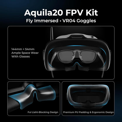 Aquila20 FPV Kit Aquila20 Whoop Drone Literadio 4 SE Radio Transmitter VR04 FPV Goggles Supported 3 Modes 2S Power System FPV Drone Advanced RTF Indoor Outdoor
